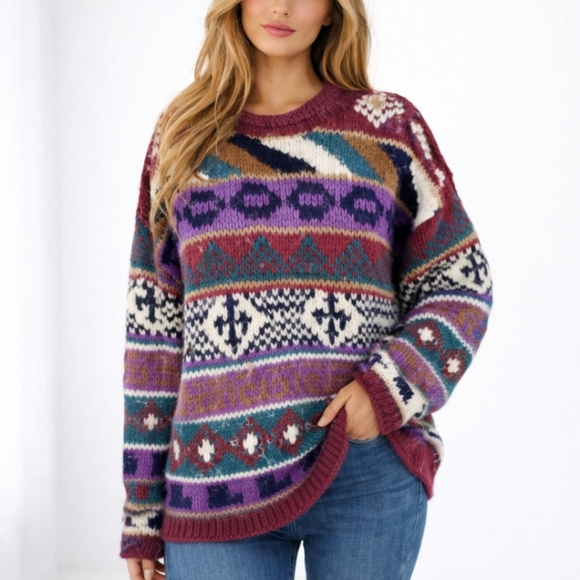 Native American Sweaters - Native American hand made knit sweater size L